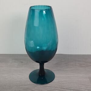 Empoli Glass Optic Vase Peacock Blue Twisted Stem Vintage